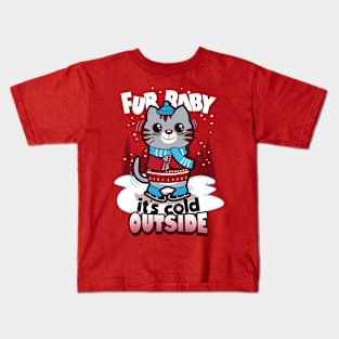 Funny Cute Original Christmas Fur Baby Cat Winter Meme Kids T-Shirt